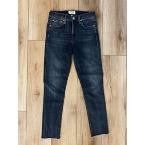 Agolde Sophie Crop Skinny Jeans Mid Rise Dark Wash Raw Hem Stretch Denim Size 26